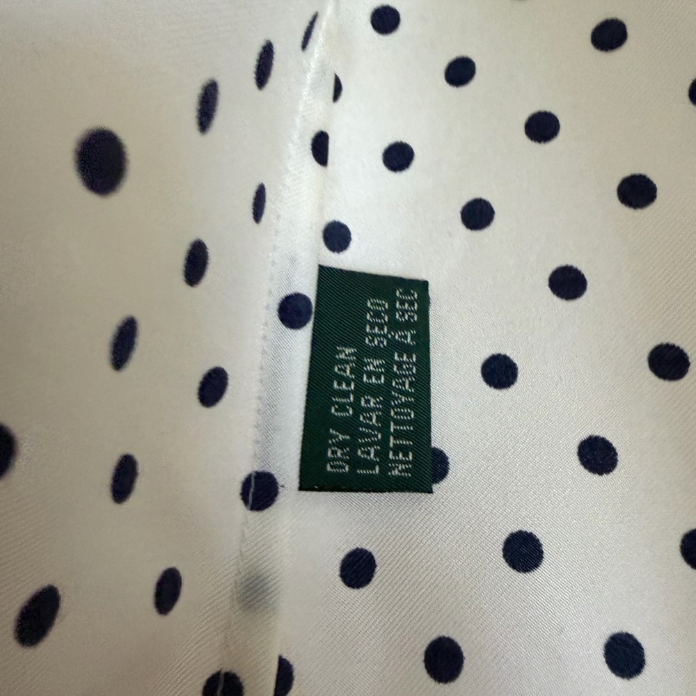 Vintage Silk Lauren Ralph Lauren White Polka Dot Button-Down Top with Black Dots - Picture 4 of 5